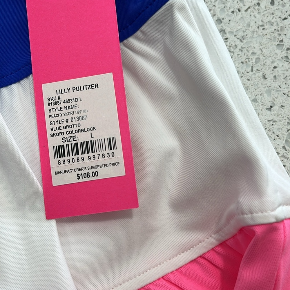 Lilly Pulitzer Blue and White Mini Skater Skirt with Tiered Design Athletic Wear - Picture 5 of 5